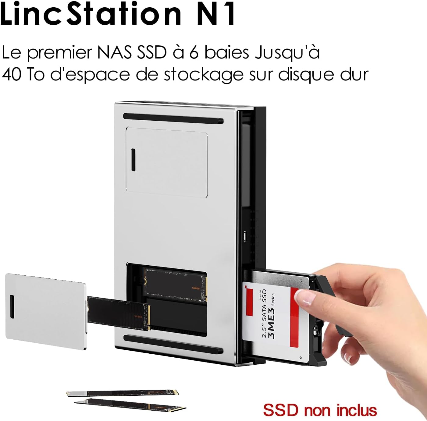 LincPlus LincStation N1 NAS 6 baies | 16 Go de RAM + 128 Go de ROM | Stockage 6 x 8 To SSD (sans disque)